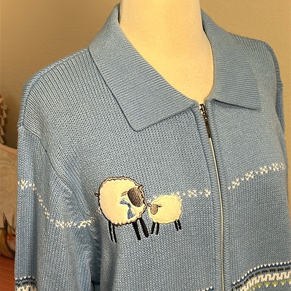 Vintage Allison Daley Fair Isle Black Sheep Knit Cardigan Sweater Full Zip sz 1X - Picture 2 of 16